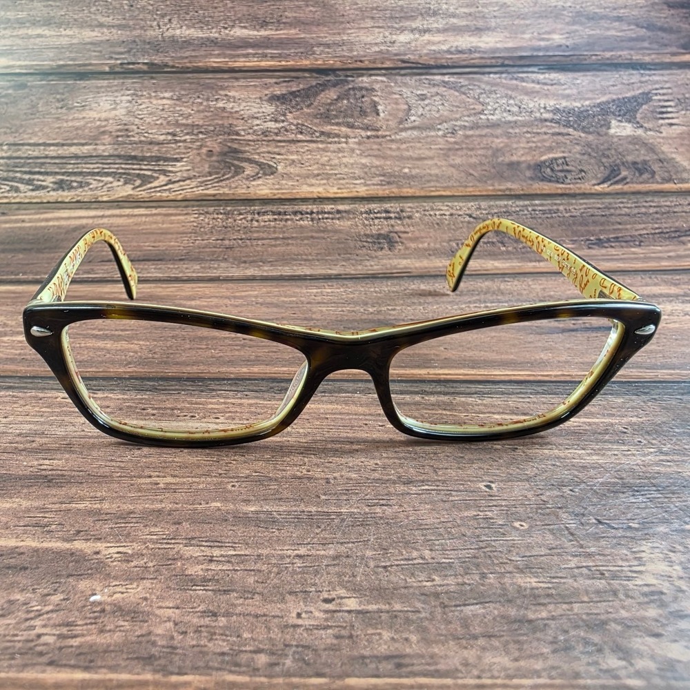 Ray-Ban RB 5256 5057 Dark Tortoise Yellow Logo Print Eyeglasses 52-16-135